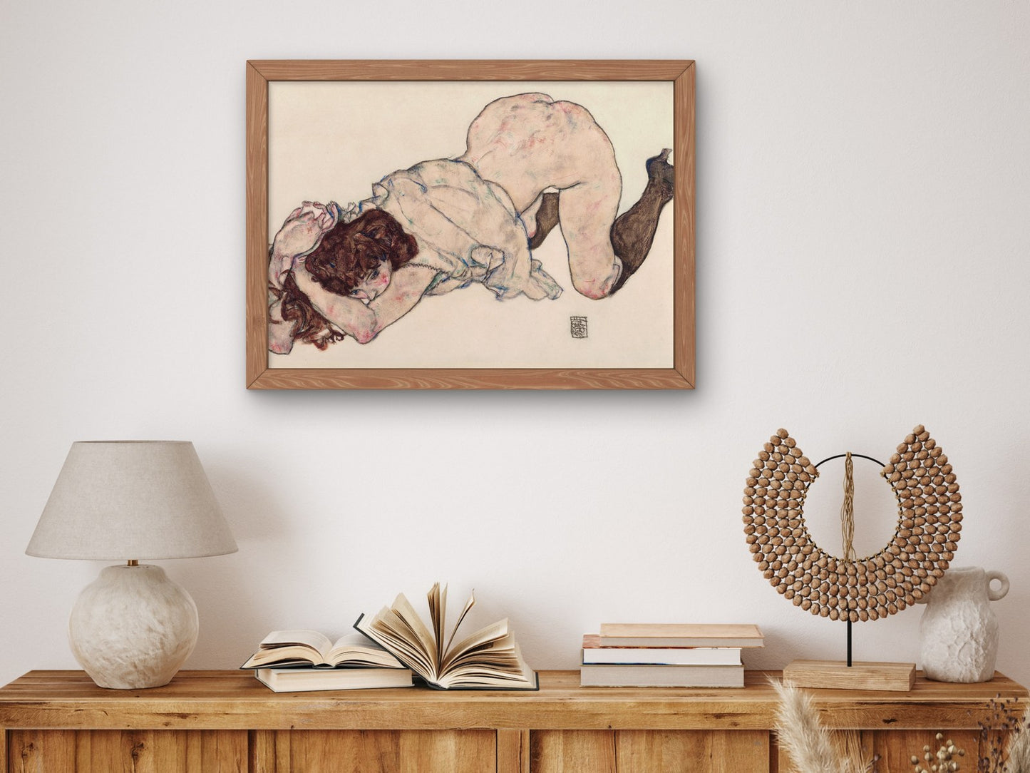 Kneeling Girl Resting on Both Elbows by Egon Schiele 1917, Wall Art Print, Fine Art Reproduction, Museum Quality Decor, Poster
