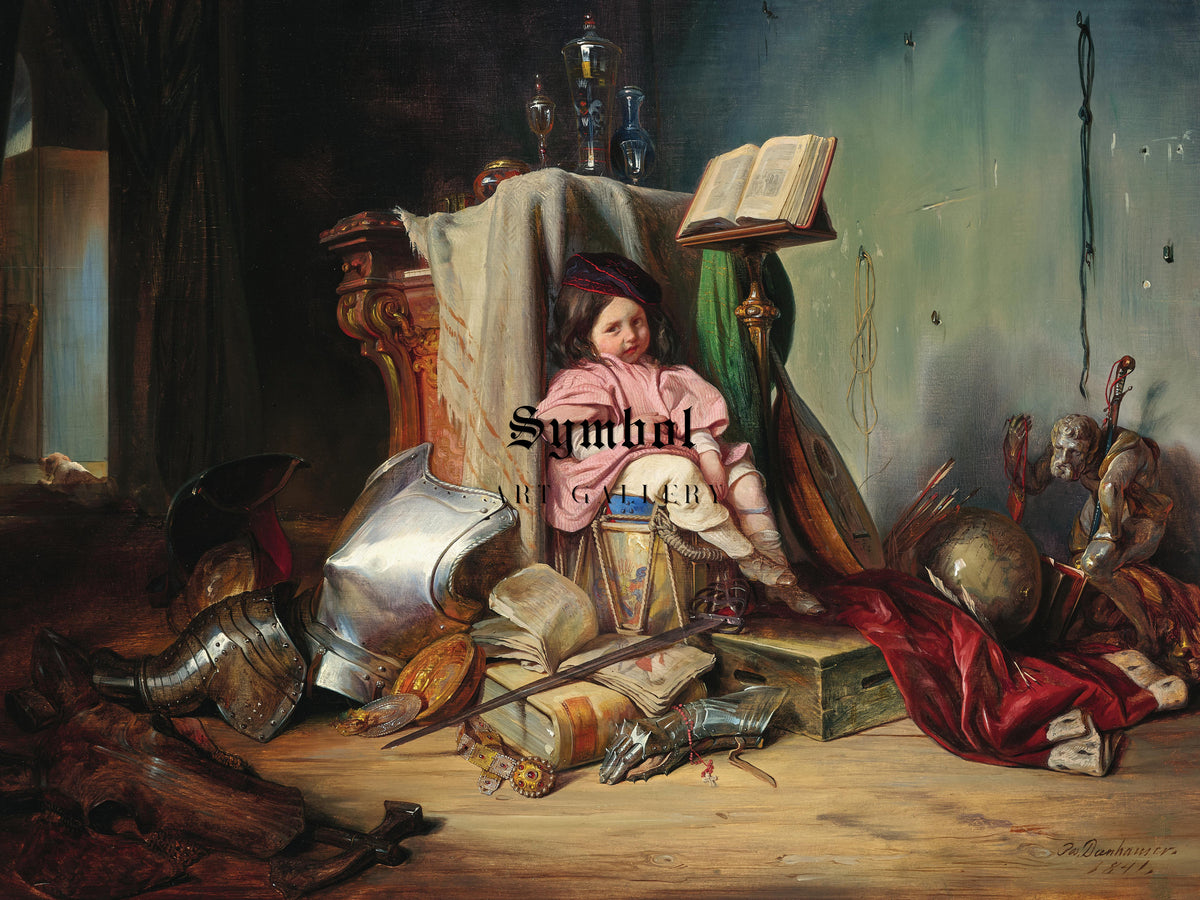 A Child on a Drum by Josef Danhauser 1841, Wall Art Print, Fine Art Reproduction, Museum Quality Decor, Poster