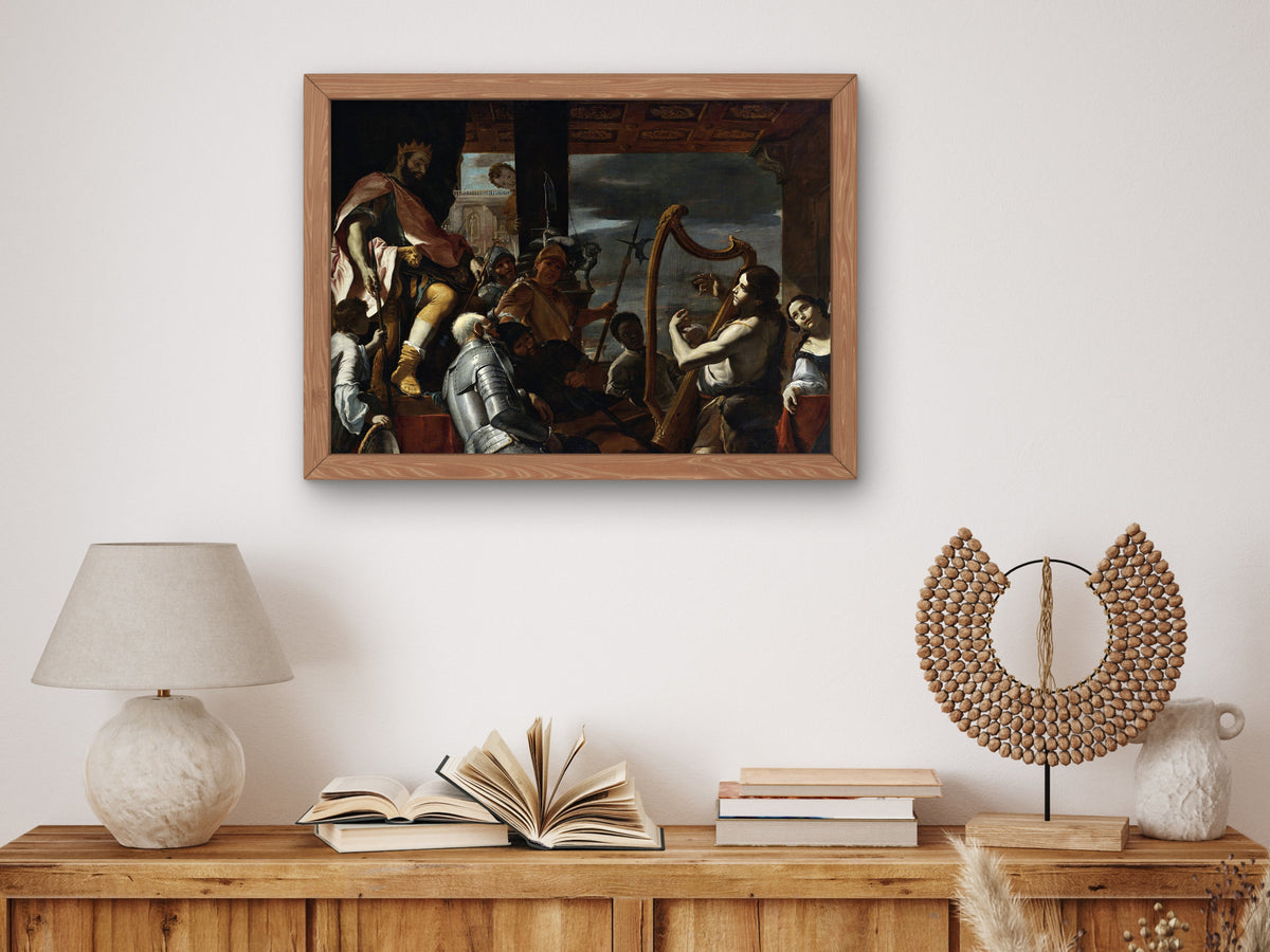 David Playing the Harp Before Saul by Mattia Preti, Wall Art Print, Fine Art Reproduction, Museum Quality Decor, Poster