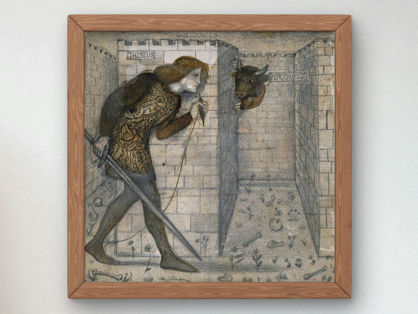 Theseus and the Minotaur in the Labyrinth by Edward Coley Burne Jones 1861, Wall Art Print, Fine Art Reproduction, Museum Quality Decor