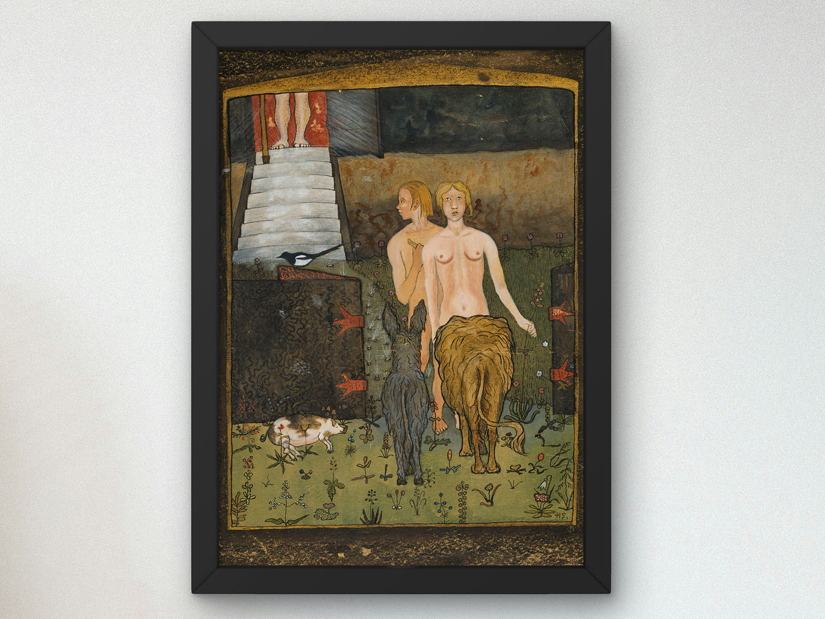 Adam and Eve by Hugo Simberg 1895, Wall Art Print, Fine Art Reproduction, Museum Quality Decor, Poster