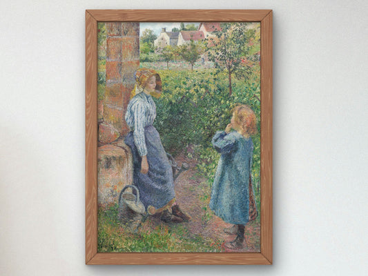 Woman and Child at the Well by Camille Pissarro 1882, Wall Art Print, Fine Art Reproduction, Museum Quality Decor, Poster