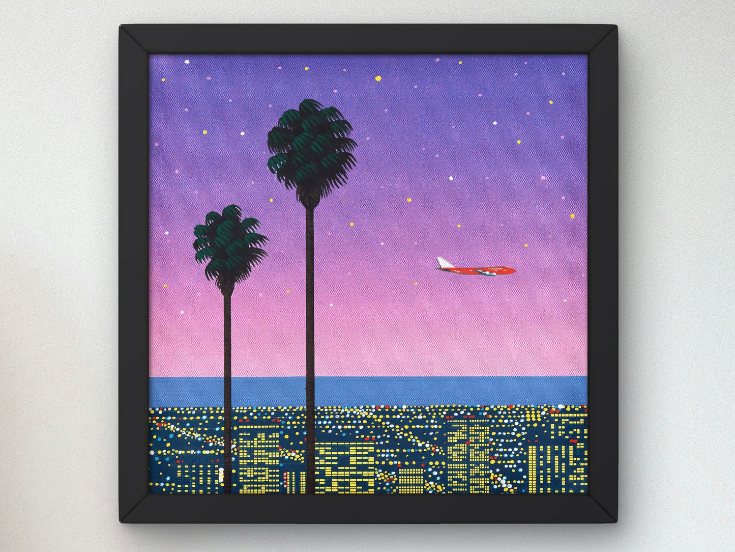 Downtown Sunset Aircraft by Hiroshi Nagai, Art Print, Vaporwave, Synthwave, Japan Art, Museum Quality Poster, 80s Aesthetic Art