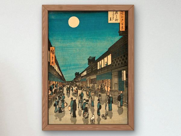 Night View Saruwaka Street by Hiroshige 1856, Japan Museum Quality print, Ukiyo-e, Japanese wall Art Poster, Art Gift