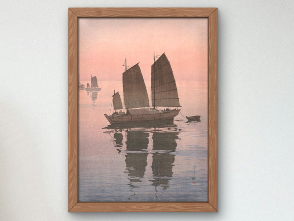 Sailing Boats Evening from The Seto Inland Sea Series by Hiroshi Yoshida 1926, Japan Museum Quality print, Ukiyo-e