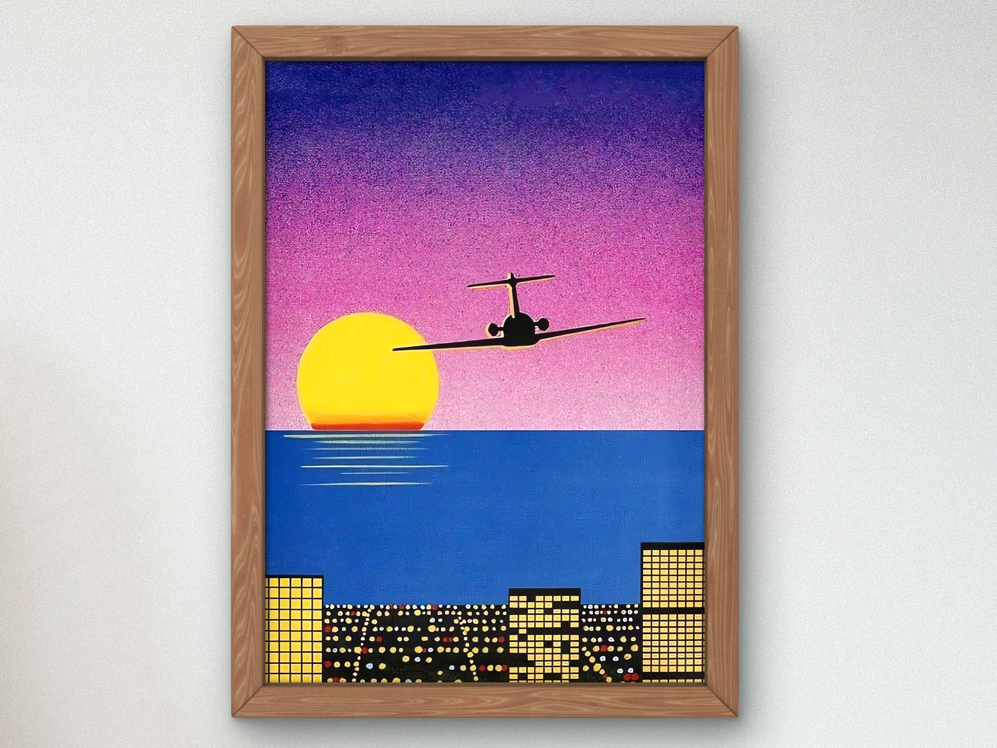 Sunset City Plane by Hiroshi Nagai, Art Print, Vaporwave, Synthwave, Japan Art, Museum Quality Poster artwork gallery