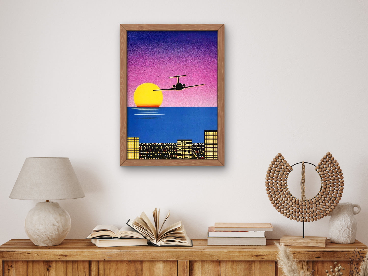 Sunset City Plane by Hiroshi Nagai, Art Print, Vaporwave, Synthwave, Japan Art, Museum Quality Poster artwork gallery