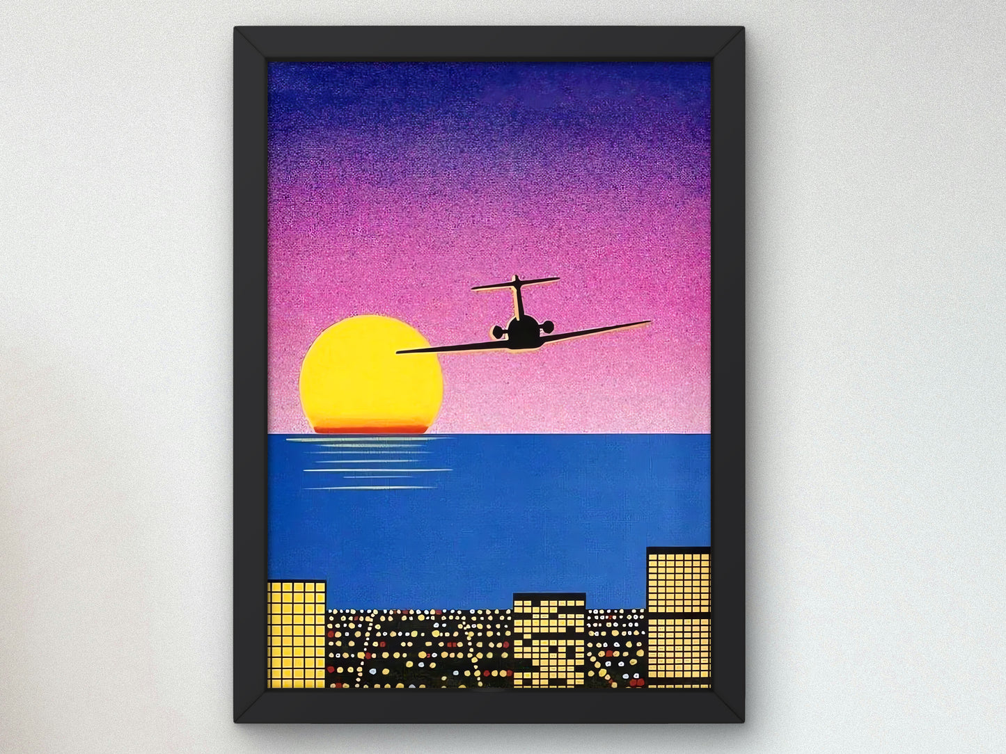 Sunset City Plane by Hiroshi Nagai, Art Print, Vaporwave, Synthwave, Japan Art, Museum Quality Poster artwork gallery