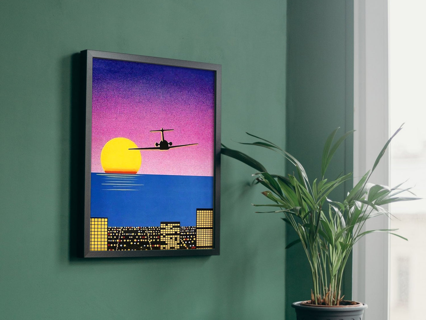 Sunset City Plane by Hiroshi Nagai, Art Print, Vaporwave, Synthwave, Japan Art, Museum Quality Poster artwork gallery