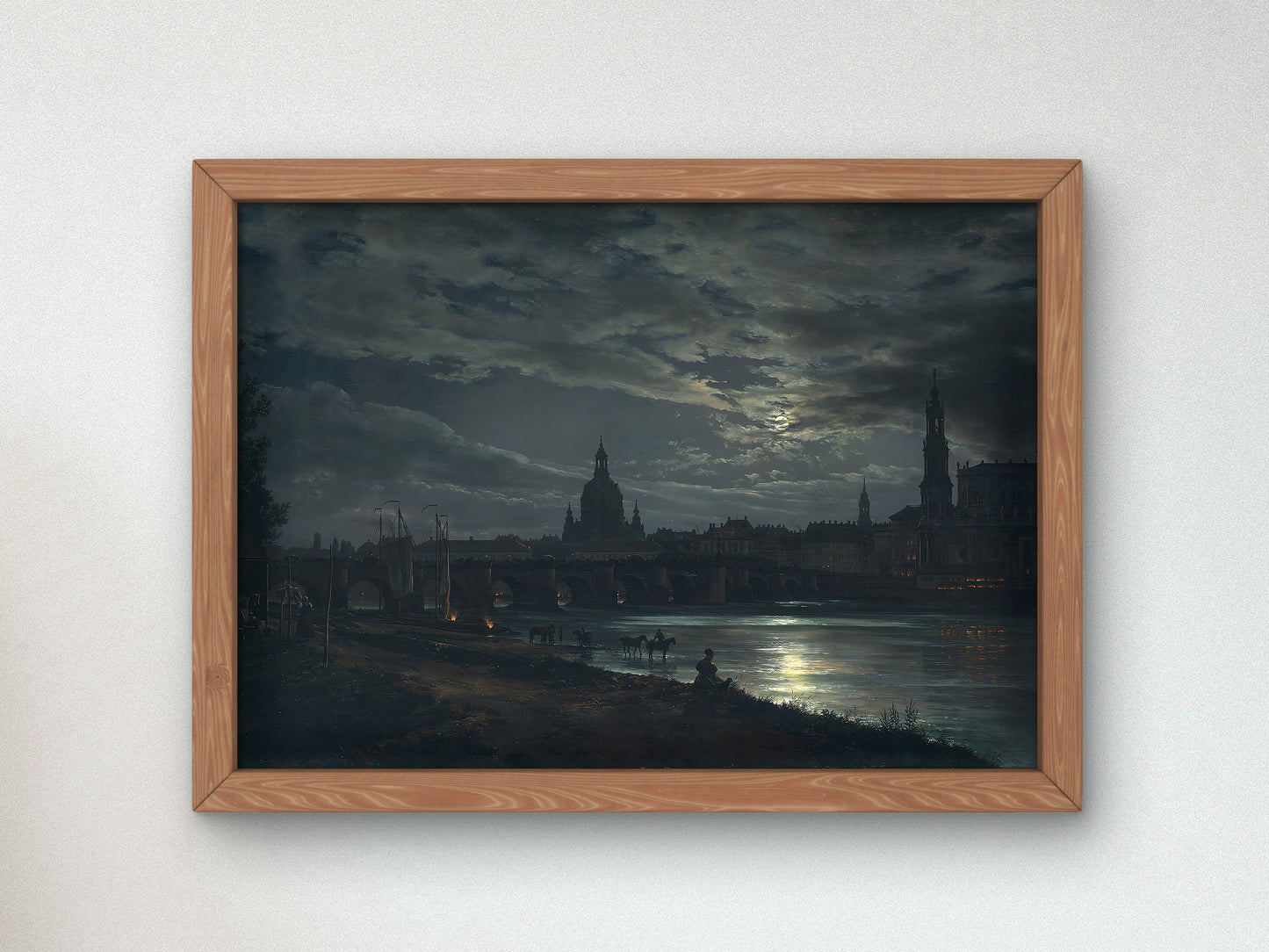 Vue de Dresde au clair de lune by Johan Christian Dahl 1839, Museum Quality Oil Painting Print, Classical Art home decor, Housewarming gift