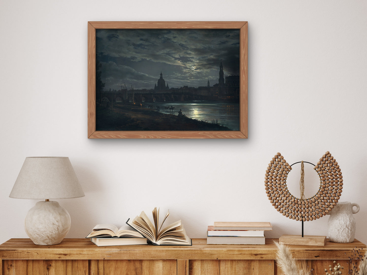 Vue de Dresde au clair de lune by Johan Christian Dahl 1839, Museum Quality Oil Painting Print, Classical Art home decor, Housewarming gift
