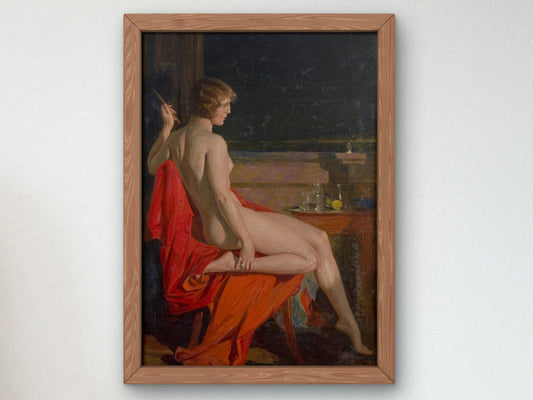 A Nude on a Red Cloak by Paja Jovanovic, 1920, Realism and Naturalism, fine art print
