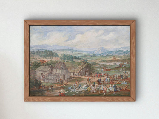 A Party Picnicking Near a Village by Louis Nicolas van Blarenberghe, 1760, Rococo and Neoclassicism, fine art print