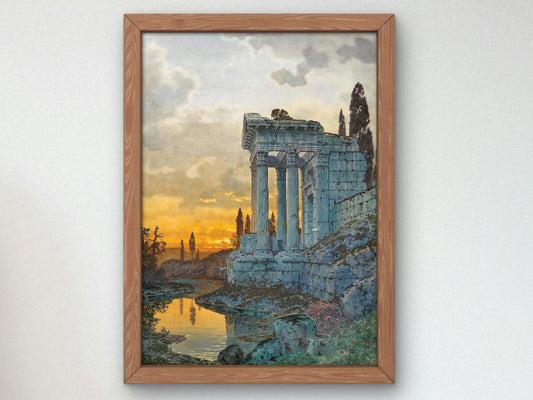 A Southern Landscape with Ruins of an Antique Temple by Ferdinand Knab, 1888, Romanticism and Classical Landscapes, fine art print