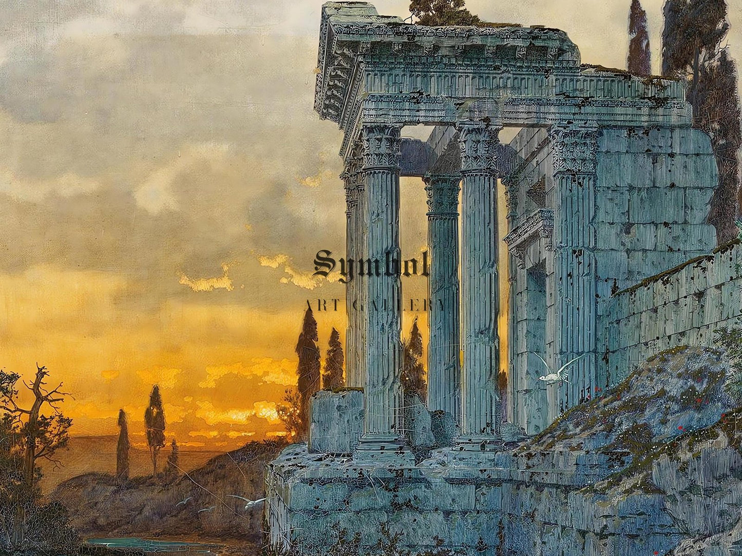 A Southern Landscape with Ruins of an Antique Temple by Ferdinand Knab, 1888, Romanticism and Classical Landscapes, fine art print