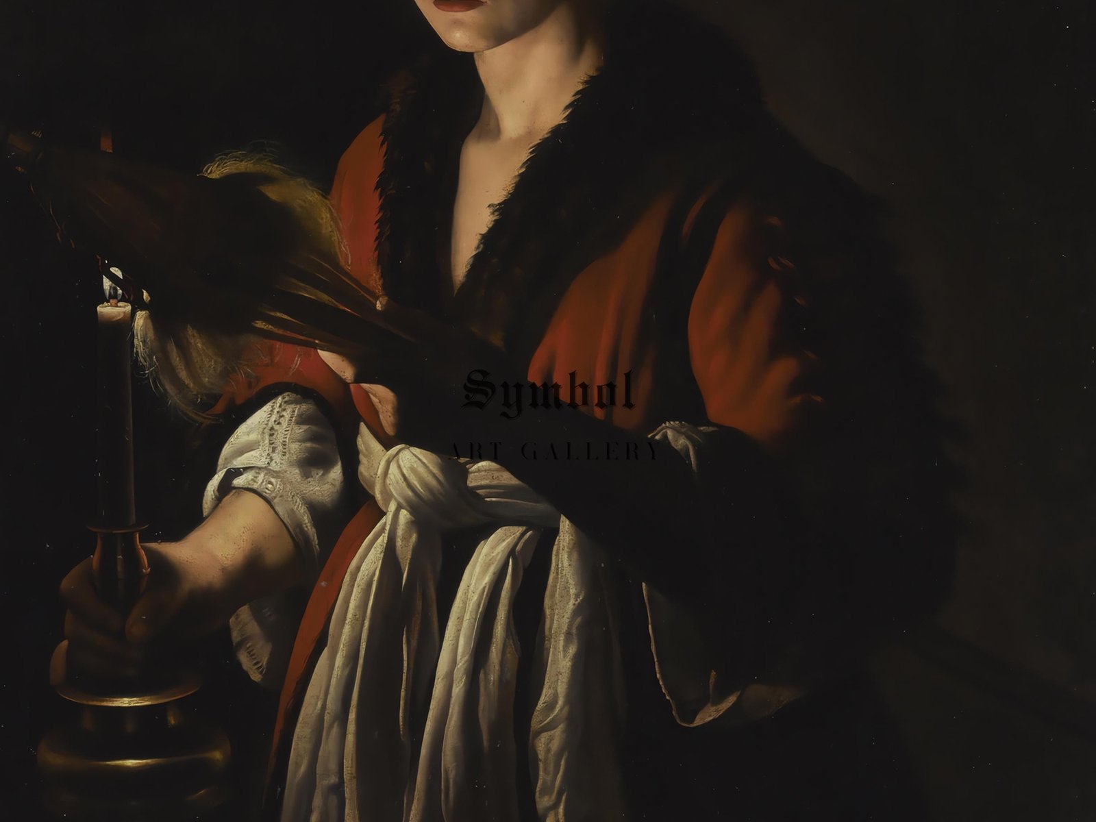 Young Woman Holding a Distaff Before a Lit Candle by Adam de Coster, 1630, Baroque and Chiaroscuro, fine art print