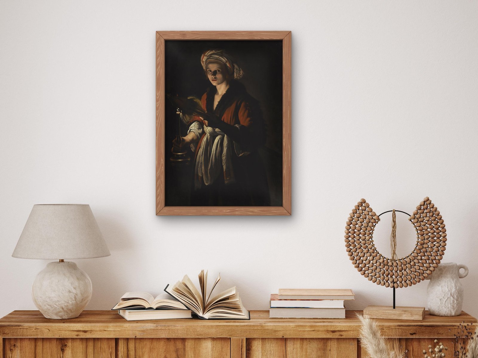 Young Woman Holding a Distaff Before a Lit Candle by Adam de Coster, 1630, Baroque and Chiaroscuro, fine art print