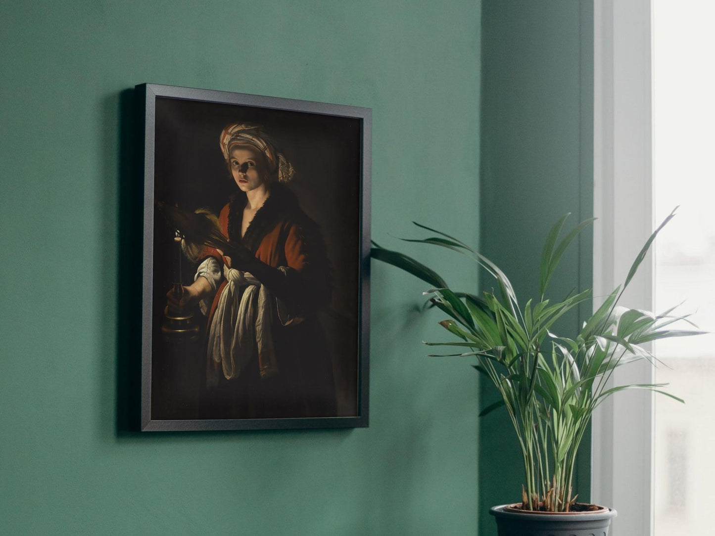 Young Woman Holding a Distaff Before a Lit Candle by Adam de Coster, 1630, Baroque and Chiaroscuro, fine art print