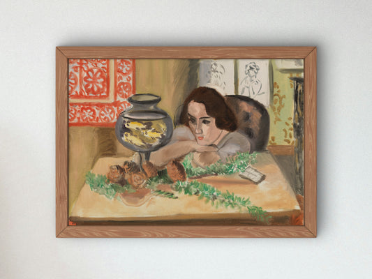 Young Woman before an Aquarium by Henri Matisse 1921, Wall Art Print, Fine Art Reproduction, Museum Quality Decor, Poster
