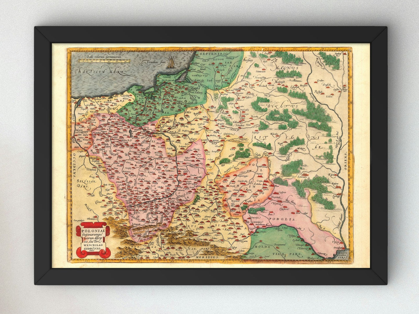 Description of Poland and the Surrounding Regions by Abraham Ortelius, Christophe Plantin 1584, Wall Art Print, Fine Art Reproduction