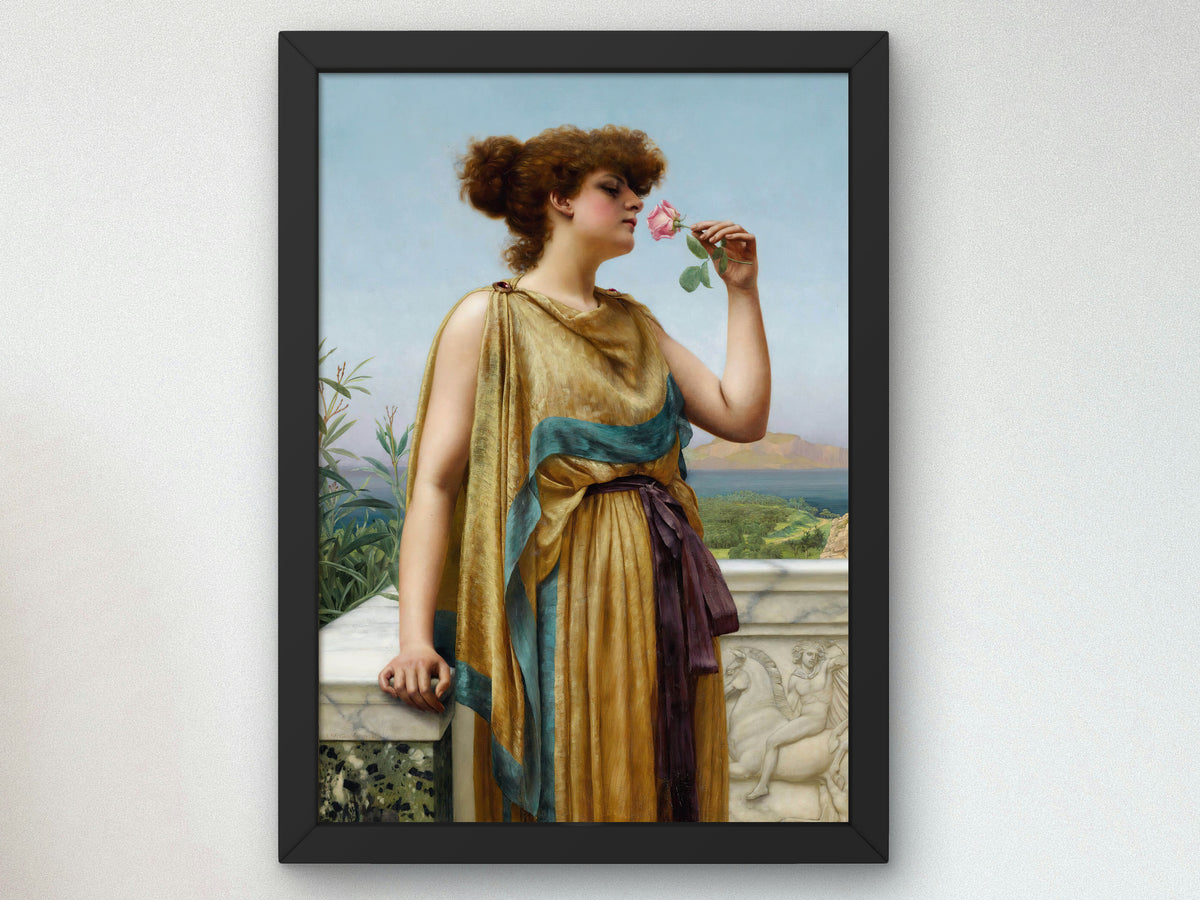 The Fragrant Rose by John William Godward 1892, Wall Art Print, Fine Art Reproduction, Museum Quality Decor, Poster