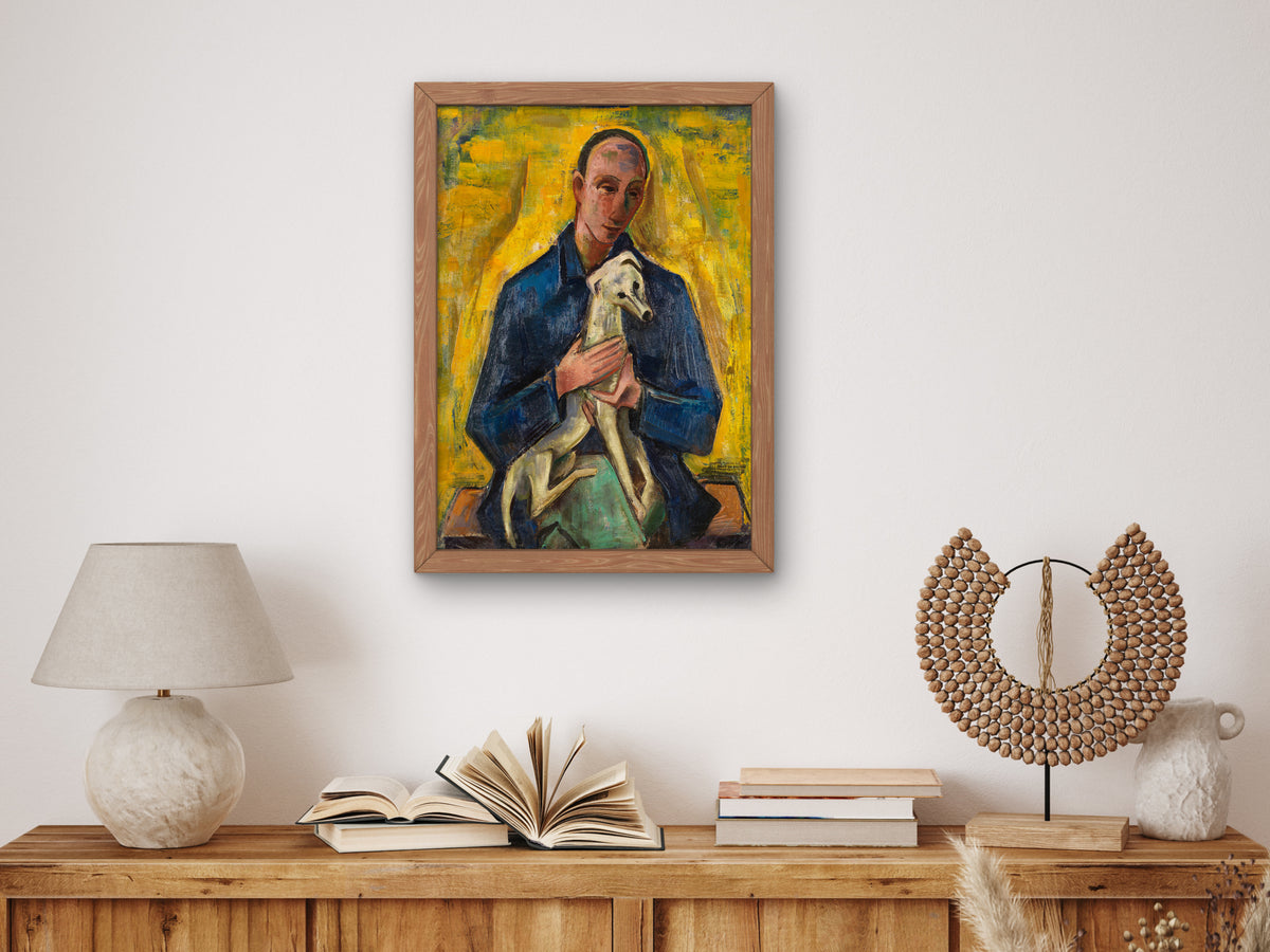 Man with Dog by Karl Hofer 1918, Wall Art Print, Fine Art Reproduction, Museum Quality Decor, Poster