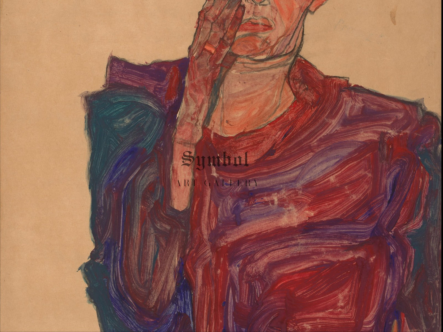 Self Portrait with Eyelid Pulled Down by Egon Schiele 1910, Wall Art Print, Fine Art Reproduction, Museum Quality Decor, Poster