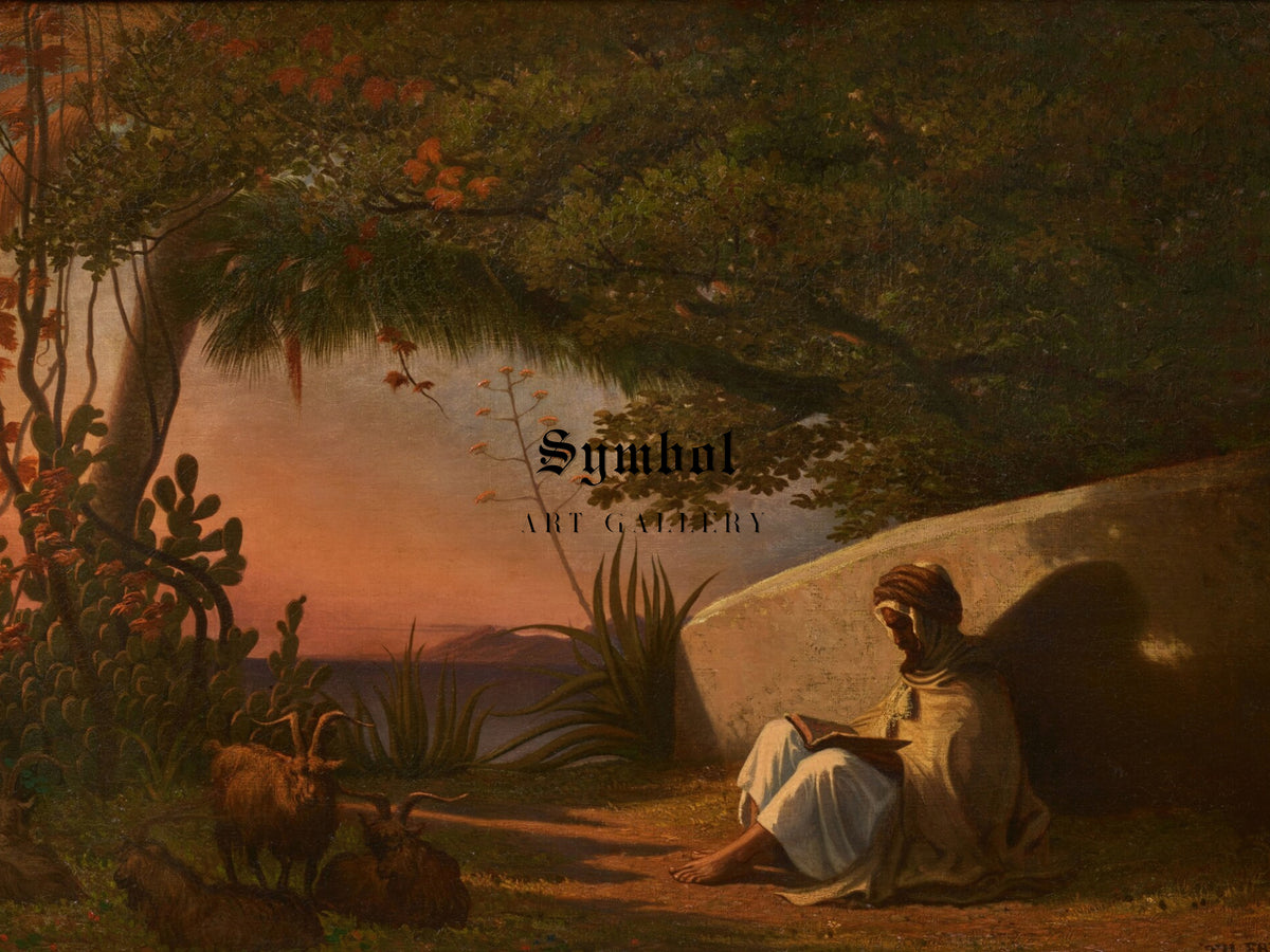 Reading the Koran by Charles Théodore Frère, Wall Art Print, Fine Art Reproduction, Museum Quality Decor, Poster