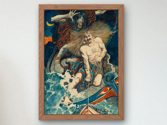 Study for The Fishing of Thor and Hymir by Howard Pyle 1902, Wall Art Print, Fine Art Reproduction, Museum Quality Decor, Poster