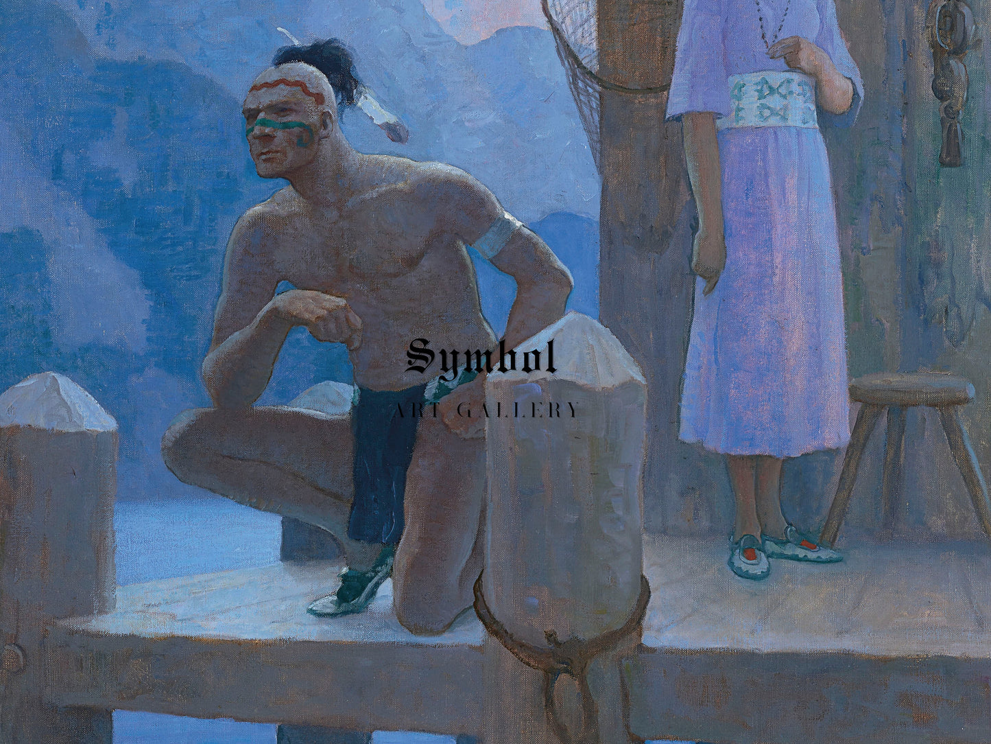 She found Chingachgook studying the shores of the lake, the mountains, and the heavens by Newell Convers Wyeth 1925, Wall Art Print