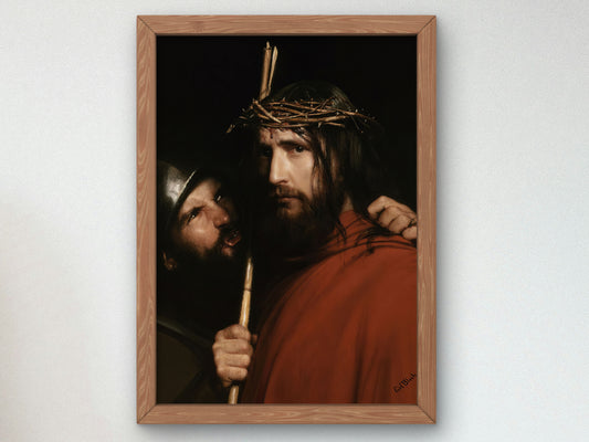 Christ with Mocking Soldier by Carl Bloch 1873, Wall Art Print, Fine Art Reproduction, Museum Quality Decor, Poster