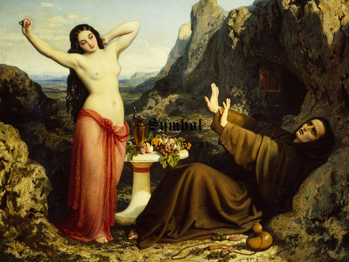 The Temptation of Saint Hilarion by Dominique Louis Papety 1843, Wall Art Print, Fine Art Reproduction, Museum Quality Decor, Poster
