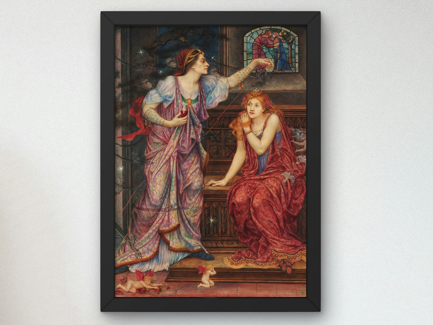Queen Eleanor and the Fair Rosamund by Evelyn De Morgan 1901, Wall Art Print, Fine Art Reproduction, Museum Quality Decor, Poster