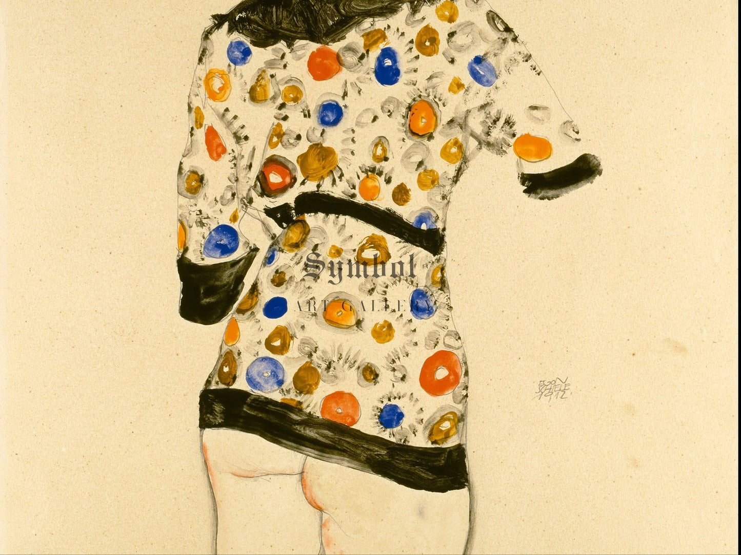 Standing Woman in a Patterned Blouse by Egon Schiele 1912, Wall Art Print, Fine Art Reproduction, Museum Quality Decor, Poster