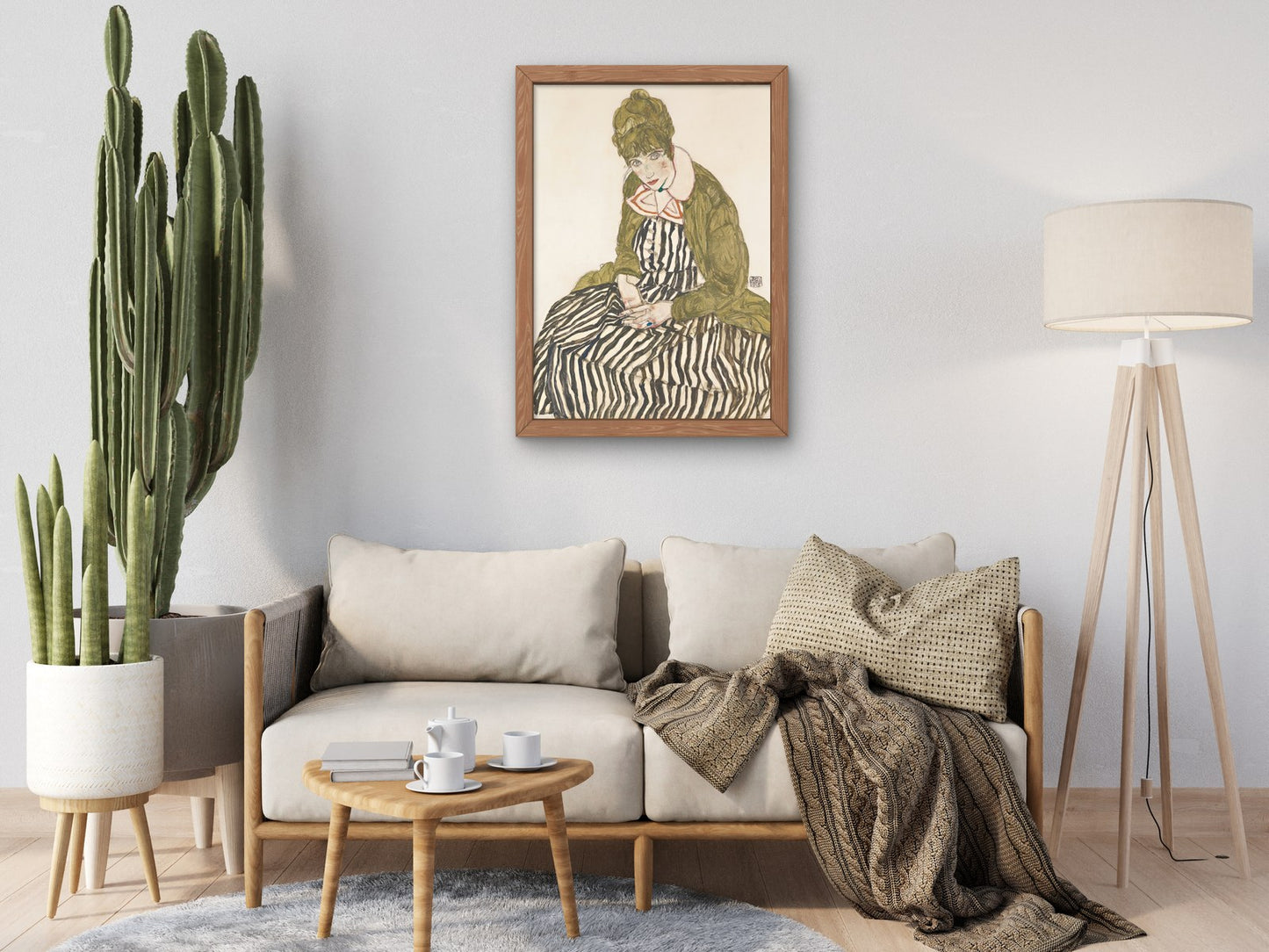 Edith with Striped Dress Sitting by Egon Schiele 1915, Wall Art Print, Fine Art Reproduction, Museum Quality Decor, Poster