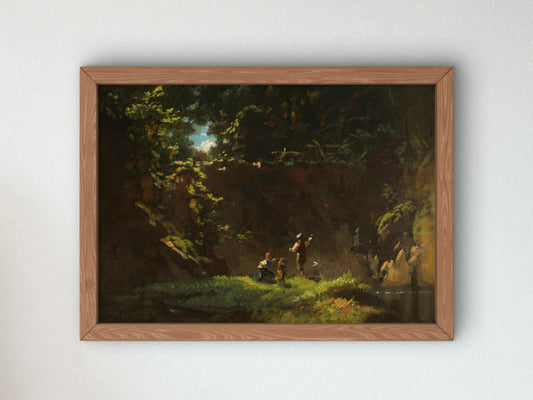 Children Fishing by Carl Spitzweg 1865, Wall Art Print, Fine Art Reproduction, Museum Quality Decor, Poster