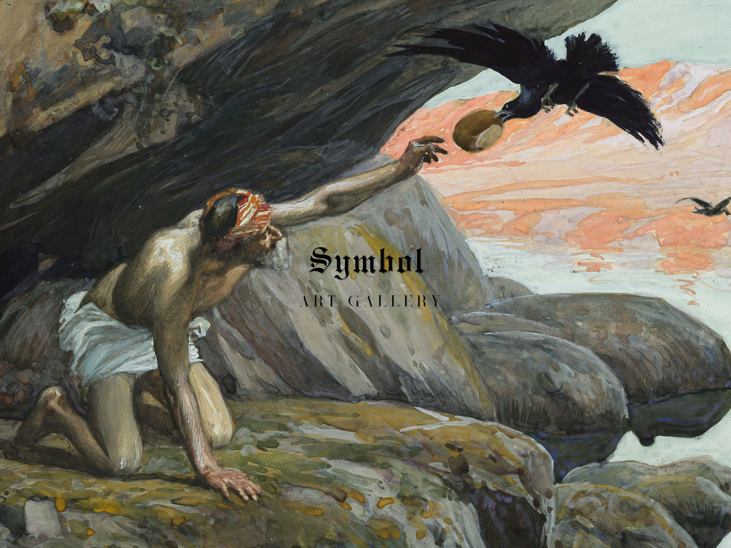 Elijah Fed by the Ravens by James Tissot 1896, Wall Art Print, Fine Art Reproduction, Museum Quality Decor, Poster