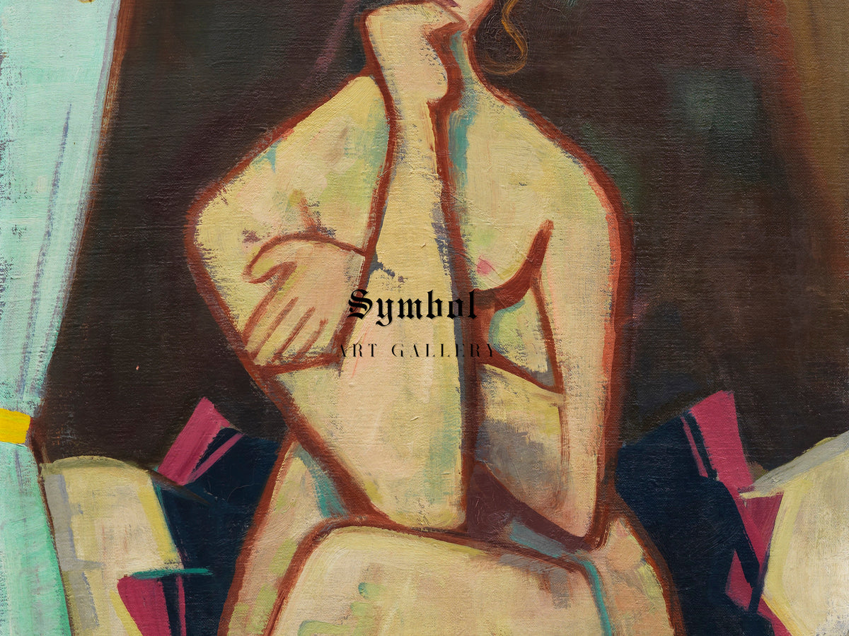 Sitting on the Bed by Karl Hofer 1948, Wall Art Print, Fine Art Reproduction, Museum Quality Decor, Poster