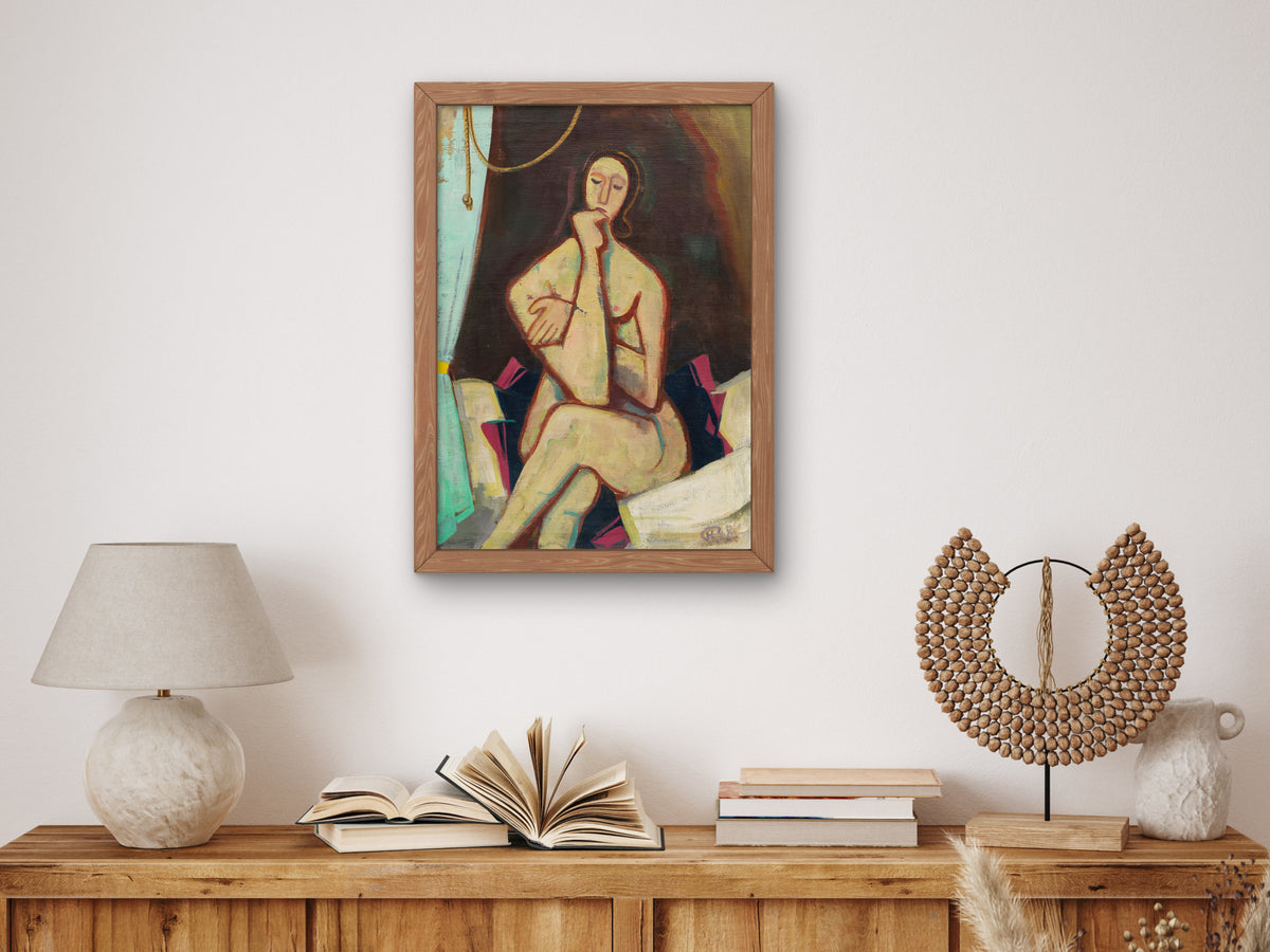 Sitting on the Bed by Karl Hofer 1948, Wall Art Print, Fine Art Reproduction, Museum Quality Decor, Poster