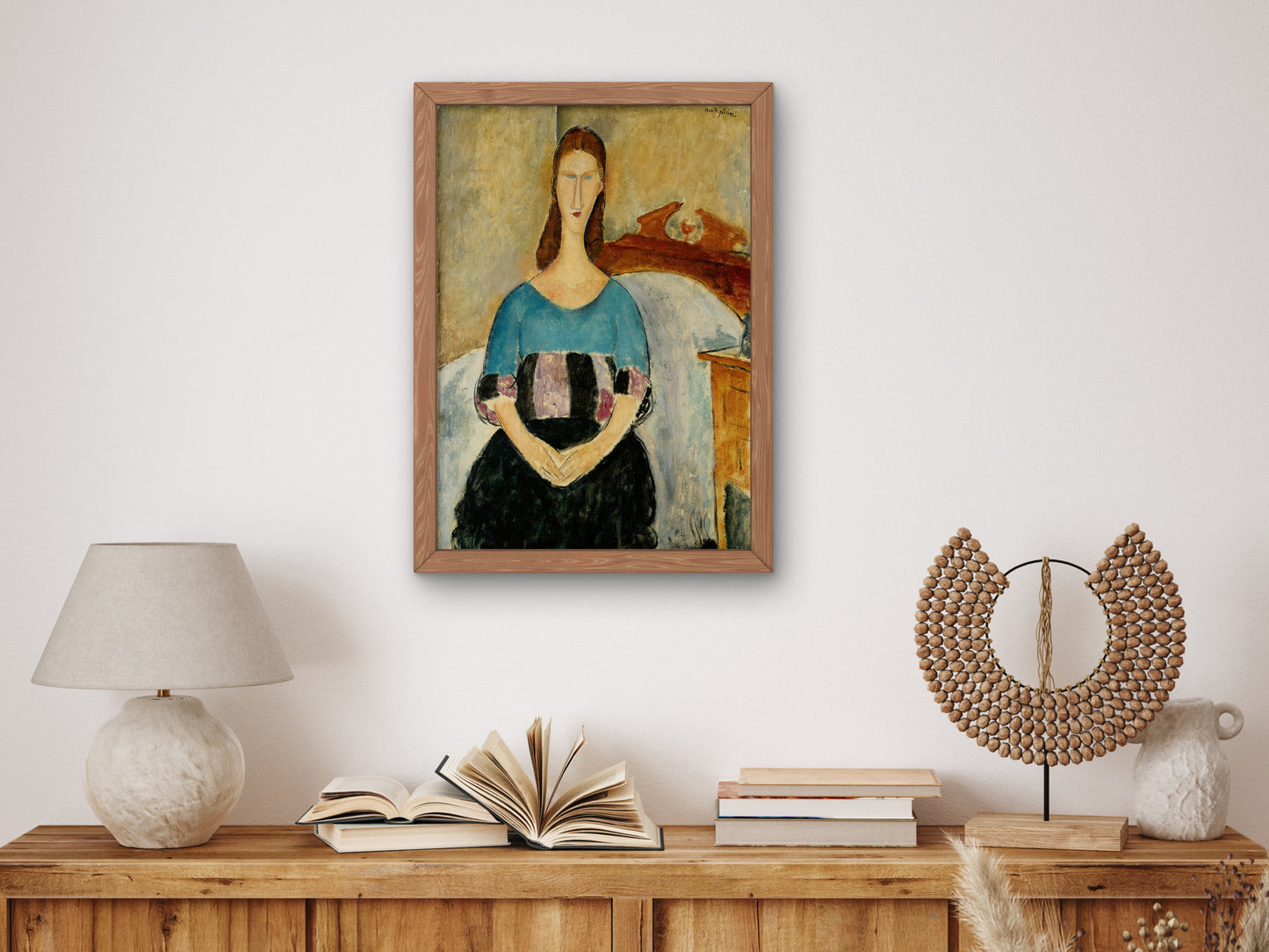 Portrait of Jeanne Hébuterne Seated by Amedeo Modigliani 1918, Wall Art Print, Fine Art Reproduction, Museum Quality Decor, Poster