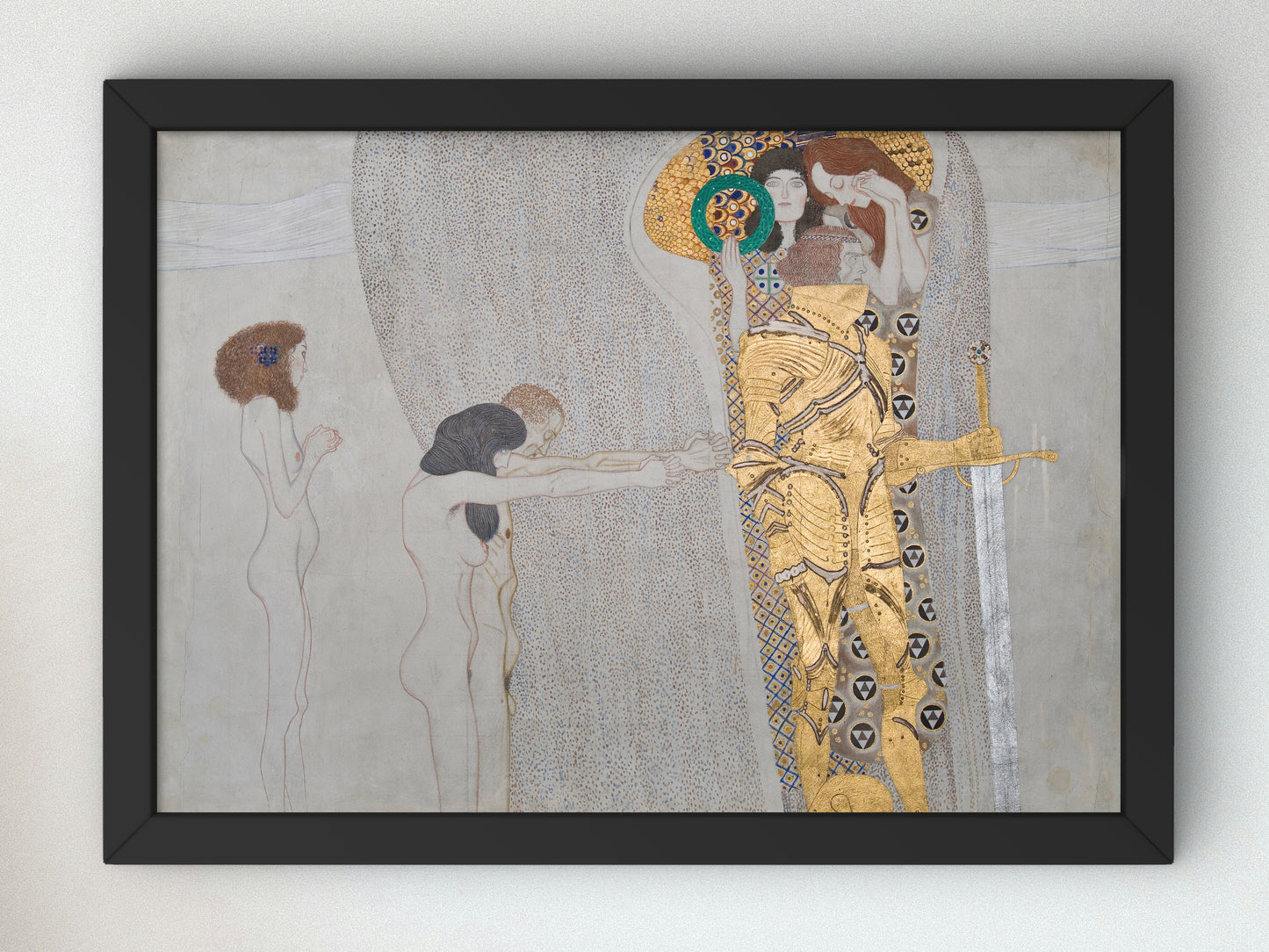 Beethoven Frieze The Sufferings of Weak Humanity and The Well Armed Strong One by Gustav Klimt 1901, Wall Art Print, Fine Art Reproduction