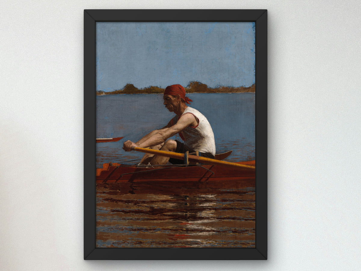 John Biglin in a Single Scull by Thomas Eakins 1874, Wall Art Print, Fine Art Reproduction, Museum Quality Decor, Poster