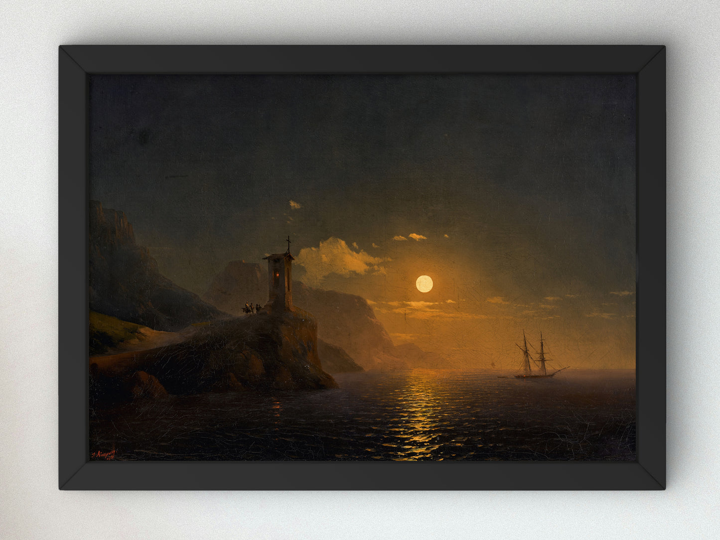 Chapel By the Coast on a Moonlit Night by Ivan Konstantinovich Aivazovsky 1851, Wall Art Print, Fine Art Reproduction, Museum Quality Decor
