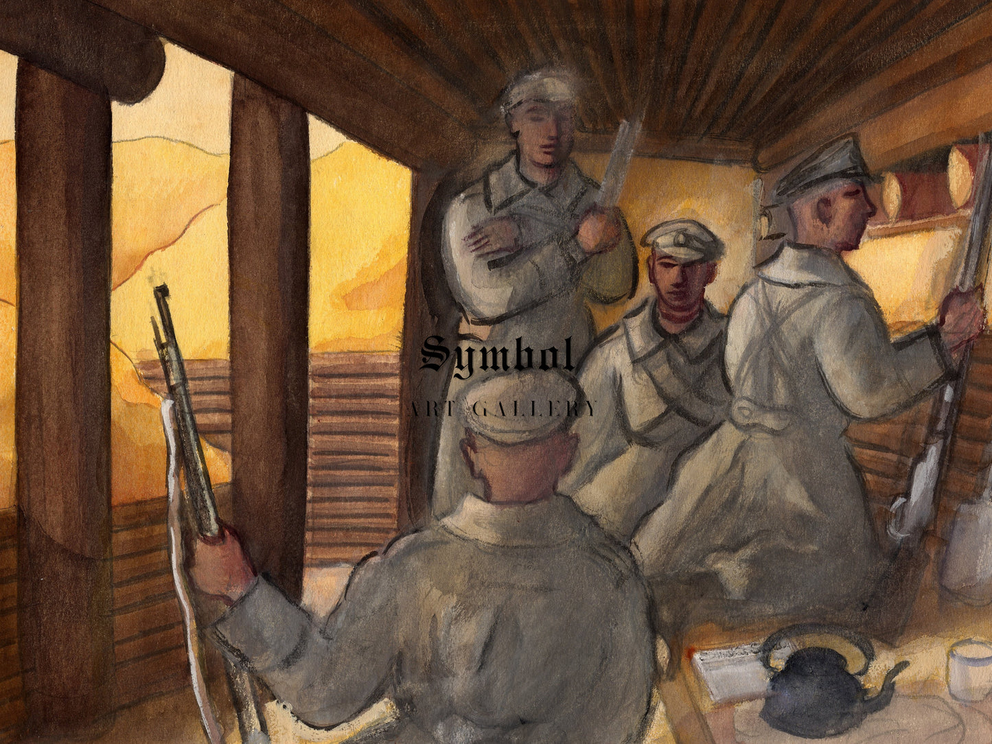 On the First Line by Jāzeps Grosvalds 1916, Wall Art Print, Fine Art Reproduction, Museum Quality Decor, Poster