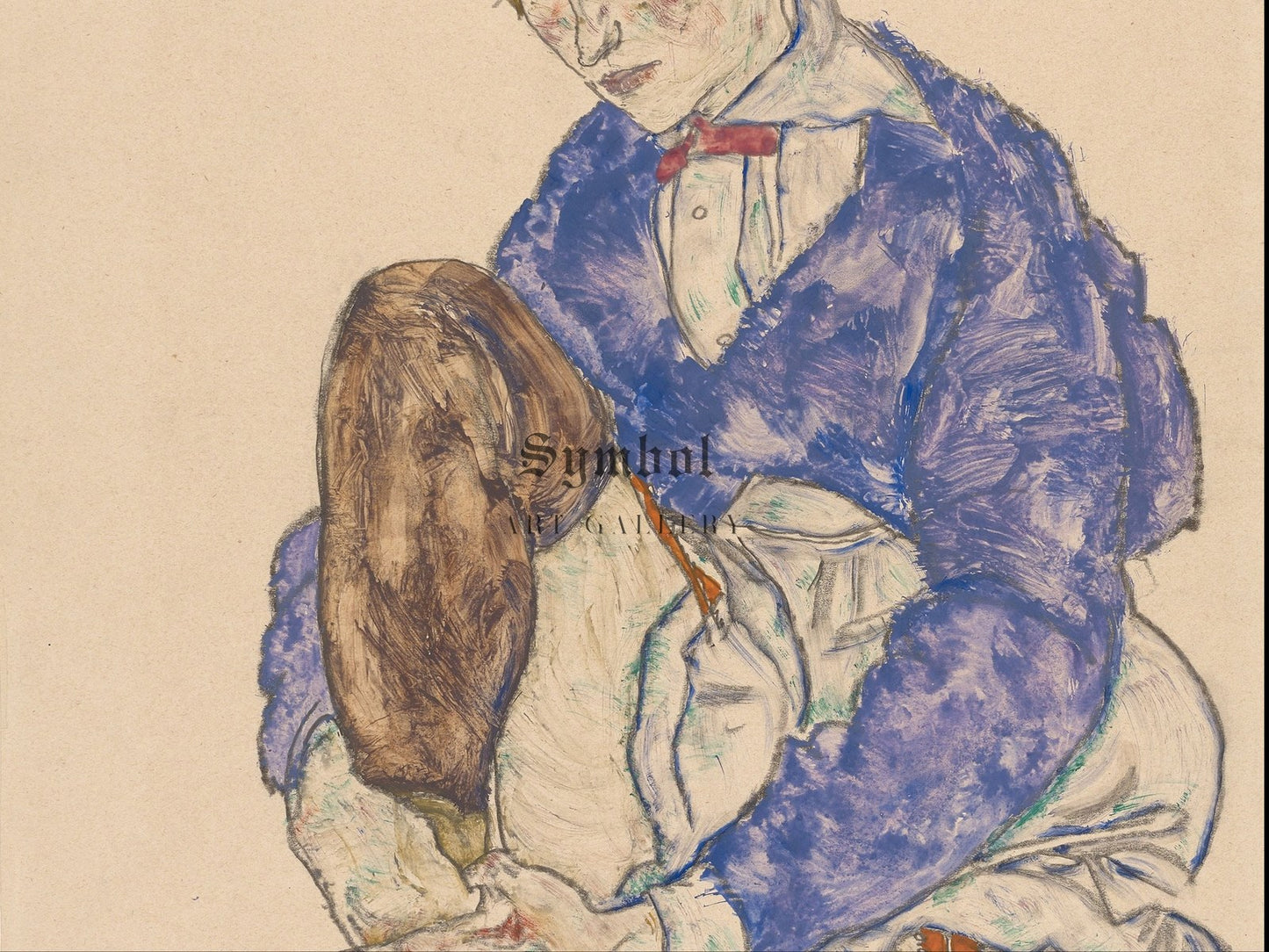 Portrait of the Artists Wife Seated Holding Her Right Leg by Egon Schiele 1917, Wall Art Print, Fine Art Reproduction, Museum Quality Decor