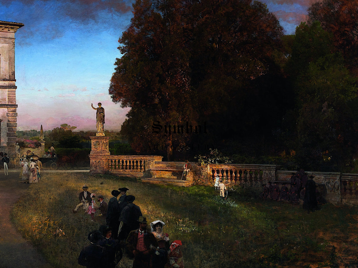 In the Park of the Villa Borghese by Oswald Achenbach 1886, Wall Art Print, Fine Art Reproduction, Museum Quality Decor, Poster