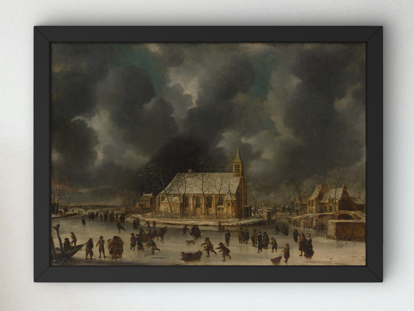 Skating at Sloten Near Amsterdam by Johannes Abrahamsz Beerstraten 1650, Wall Art Print, Fine Art Reproduction, Museum Quality Decor, Poster