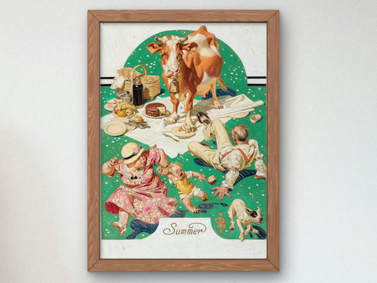 Interrupted Picnic by Joseph Christian Leyendecker 1933, Wall Art Print, Fine Art Reproduction, Museum Quality Decor, Poster