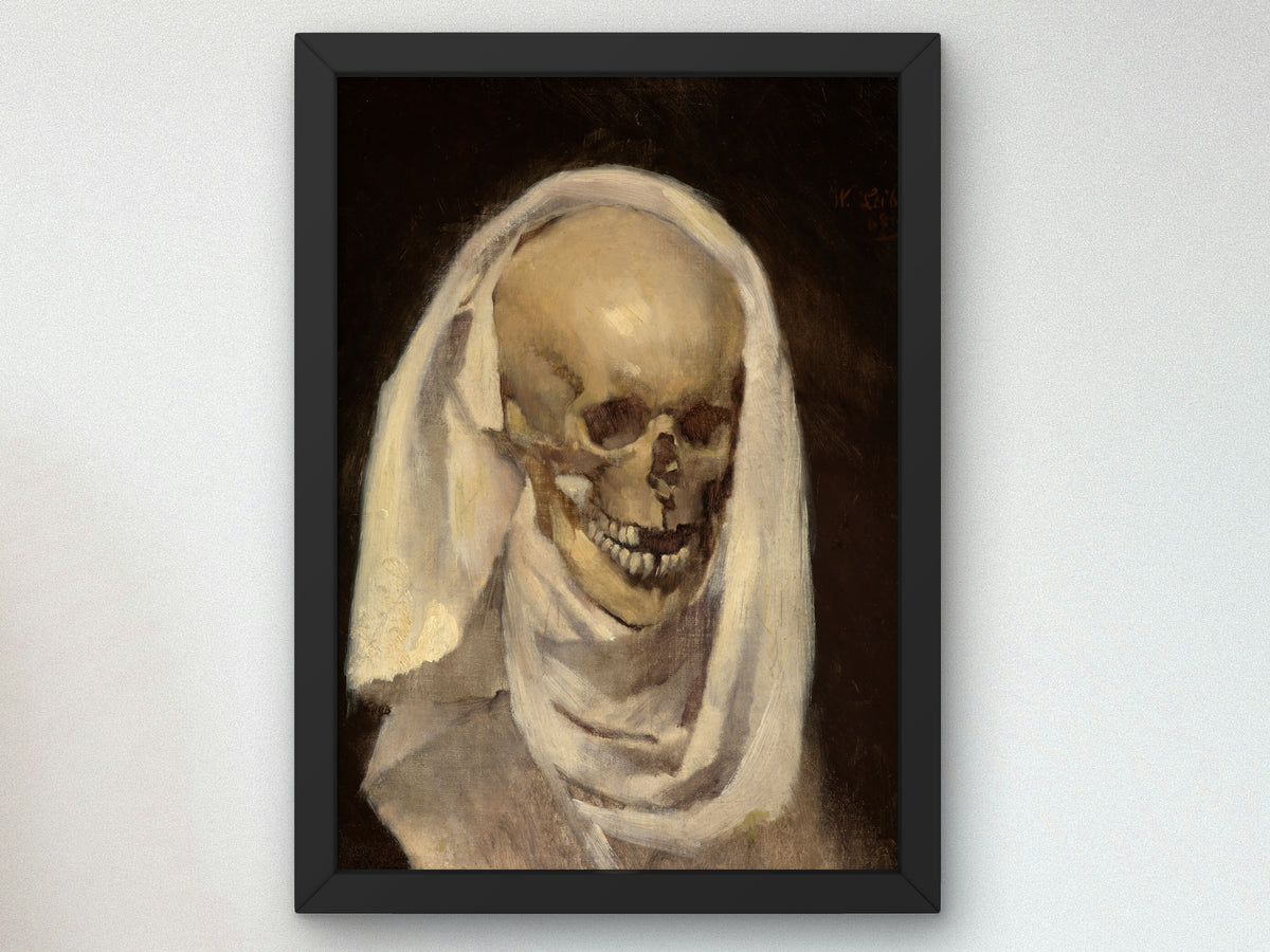Skull with Shroud by Wilhelm Leibl 1868, Wall Art Print, Fine Art Reproduction, Museum Quality Decor, Poster