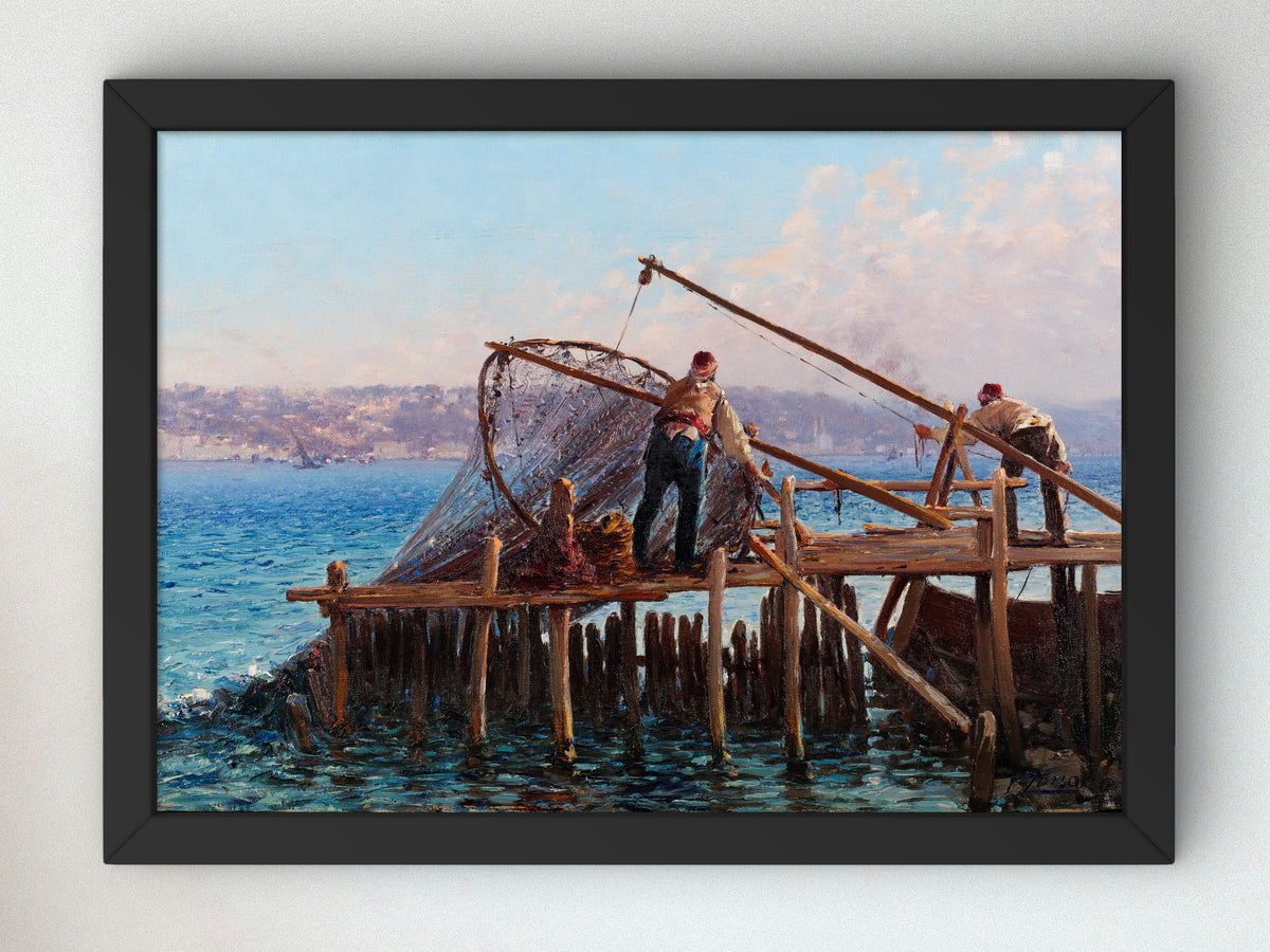 Fishermen Bringing in the Catch by Fausto Zonaro, Wall Art Print, Fine Art Reproduction, Museum Quality Decor, Poster